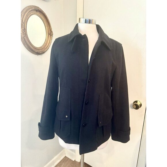 Woman’s Size M J. Crew Black Short Wool Blend Coat Jacket Pockets J Crew Preppy - Picture 10 of 14